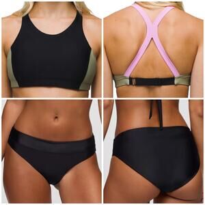 Prana Baja Bound Top & Summer Wave Bottom Small Black Color Block Swim Set